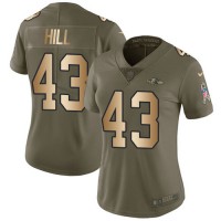 Nike Baltimore Ravens #43 Justice Hill Olive/Gold Women's Stitched NFL Limited 2017 Salute To Service Jersey