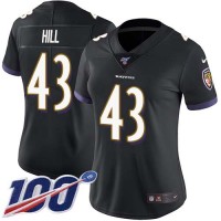 Nike Baltimore Ravens #43 Justice Hill Black Alternate Women's Stitched NFL 100th Season Vapor Untouchable Limited Jersey