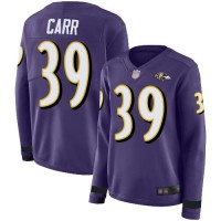 Nike Baltimore Ravens #39 Brandon Carr Purple Team Color Women's Stitched NFL Limited Therma Long Sleeve Jersey