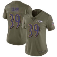 Nike Baltimore Ravens #39 Brandon Carr Olive Women's Stitched NFL Limited 2017 Salute To Service Jersey