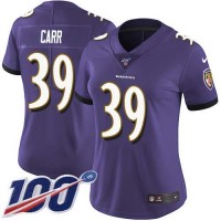 Nike Baltimore Ravens #39 Brandon Carr Purple Team Color Women's Stitched NFL 100th Season Vapor Untouchable Limited Jersey