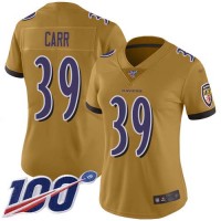 Nike Baltimore Ravens #39 Brandon Carr Gold Women's Stitched NFL Limited Inverted Legend 100th Season Jersey