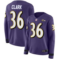 Nike Baltimore Ravens #36 Chuck Clark Purple Team Color Women's Stitched NFL Limited Therma Long Sleeve Jersey