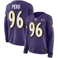 Nike Baltimore Ravens #96 Domata Peko Sr Purple Team Color Women's Stitched NFL Limited Therma Long Sleeve Jersey