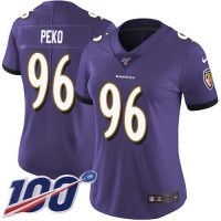 Nike Baltimore Ravens #96 Domata Peko Sr Purple Team Color Women's Stitched NFL 100th Season Vapor Untouchable Limited Jersey