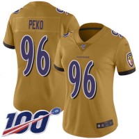 Nike Baltimore Ravens #96 Domata Peko Sr Gold Women's Stitched NFL Limited Inverted Legend 100th Season Jersey