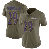 Nike Baltimore Ravens #29 Earl Thomas III Olive Women's Stitched NFL Limited 2017 Salute to Service Jersey