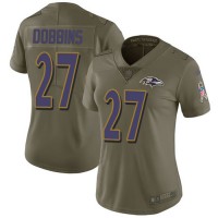Nike Baltimore Ravens #27 J.K. Dobbins Olive Women's Stitched NFL Limited 2017 Salute To Service Jersey