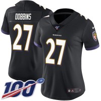 Nike Baltimore Ravens #27 J.K. Dobbins Black Alternate Women's Stitched NFL 100th Season Vapor Untouchable Limited Jersey