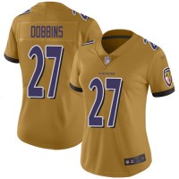 Nike Baltimore Ravens #27 J.K. Dobbins Gold Women's Stitched NFL Limited Inverted Legend Jersey