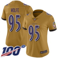 Nike Baltimore Ravens #95 Derek Wolfe Gold Women's Stitched NFL Limited Inverted Legend 100th Season Jersey
