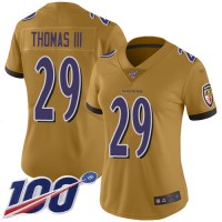 Nike Baltimore Ravens #29 Earl Thomas III Gold Women's Stitched NFL Limited Inverted Legend 100th Season Jersey