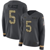 Nike Baltimore Ravens #5 Joe Flacco Anthracite Salute to Service Women's Stitched NFL Limited Therma Long Sleeve Jersey