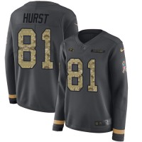 Nike Baltimore Ravens #81 Hayden Hurst Anthracite Salute to Service Women's Stitched NFL Limited Therma Long Sleeve Jersey