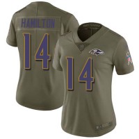 Nike Baltimore Ravens #14 Kyle Hamilton Olive Women's Stitched NFL Limited 2017 Salute To Service Jersey