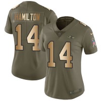 Nike Baltimore Ravens #14 Kyle Hamilton Olive/Gold Women's Stitched NFL Limited 2017 Salute To Service Jersey