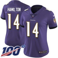 Nike Baltimore Ravens #14 Kyle Hamilton Purple Team Color Women's Stitched NFL 100th Season Vapor Untouchable Limited Jersey