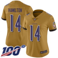 Nike Baltimore Ravens #14 Kyle Hamilton Gold Women's Stitched NFL Limited Inverted Legend 100th Season Jersey