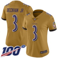 Nike Baltimore Ravens #3 Odell Beckham Jr. Gold Women's Stitched NFL Limited Inverted Legend 100th Season Jersey