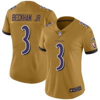 Nike Baltimore Ravens #3 Odell Beckham Jr. Gold Women's Stitched NFL Limited Inverted Legend Jersey
