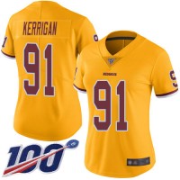 Nike Washington Commanders #91 Ryan Kerrigan Gold Women's Stitched NFL Limited Rush 100th Season Jersey