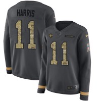 Nike New Orleans Saints #11 Deonte Harris Anthracite Salute to Service Women's Stitched NFL Limited Therma Long Sleeve Jersey