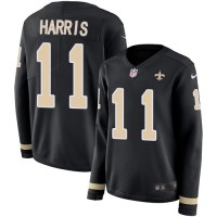 Nike New Orleans Saints #11 Deonte Harris Black Team Color Women's Stitched NFL Limited Therma Long Sleeve Jersey