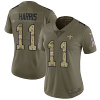 Nike New Orleans Saints #11 Deonte Harris Olive/Camo Women's Stitched NFL Limited 2017 Salute To Service Jersey