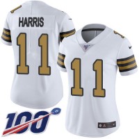 Nike New Orleans Saints #11 Deonte Harris White Women's Stitched NFL Limited Rush 100th Season Jersey