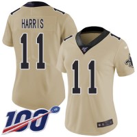 Nike New Orleans Saints #11 Deonte Harris Gold Women's Stitched NFL Limited Inverted Legend 100th Season Jersey