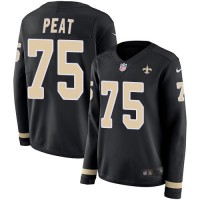 Nike New Orleans Saints #75 Andrus Peat Black Team Color Women's Stitched NFL Limited Therma Long Sleeve Jersey