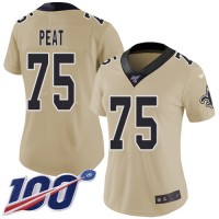 Nike New Orleans Saints #75 Andrus Peat Gold Women's Stitched NFL Limited Inverted Legend 100th Season Jersey