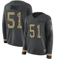 Nike New Orleans Saints #51 Cesar Ruiz Anthracite Salute to Service Women's Stitched NFL Limited Therma Long Sleeve Jersey