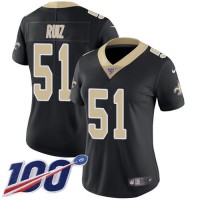 Nike New Orleans Saints #51 Cesar Ruiz Black Team Color Women's Stitched NFL 100th Season Vapor Untouchable Limited Jersey
