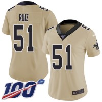 Nike New Orleans Saints #51 Cesar Ruiz Gold Women's Stitched NFL Limited Inverted Legend 100th Season Jersey