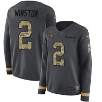 Nike New Orleans Saints #2 Jameis Winston Anthracite Salute to Service Women's Stitched NFL Limited Therma Long Sleeve Jersey