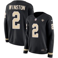 Nike New Orleans Saints #2 Jameis Winston Black Team Color Women's Stitched NFL Limited Therma Long Sleeve Jersey