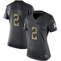 Nike New Orleans Saints #2 Jameis Winston Black Women's Stitched NFL Limited 2016 Salute to Service Jersey