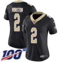 Nike New Orleans Saints #2 Jameis Winston Black Team Color Women's Stitched NFL 100th Season Vapor Untouchable Limited Jersey