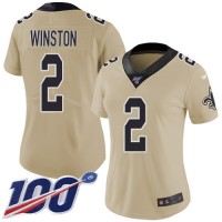 Nike New Orleans Saints #2 Jameis Winston Gold Women's Stitched NFL Limited Inverted Legend 100th Season Jersey