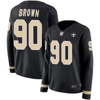 Nike New Orleans Saints #90 Malcom Brown Black Team Color Women's Stitched NFL Limited Therma Long Sleeve Jersey