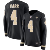 Nike New Orleans Saints #4 Derek Carr Black Team Color Women's Stitched NFL Limited Therma Long Sleeve Jersey