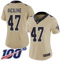 Nike New Orleans Saints #47 Alex Anzalone Gold Women's Stitched NFL Limited Inverted Legend 100th Season Jersey