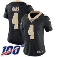 Nike New Orleans Saints #4 Derek Carr Black Team Color Women's Stitched NFL 100th Season Vapor Limited Jersey
