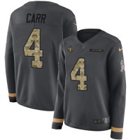 Nike New Orleans Saints #4 Derek Carr Anthracite Salute to Service Women's Stitched NFL Limited Therma Long Sleeve Jersey