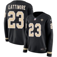 Nike New Orleans Saints #23 Marshon Lattimore Black Team Color Women's Stitched NFL Limited Therma Long Sleeve Jersey