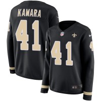 Nike New Orleans Saints #41 Alvin Kamara Black Team Color Women's Stitched NFL Limited Therma Long Sleeve Jersey