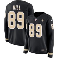 Nike New Orleans Saints #89 Josh Hill Black Team Color Women's Stitched NFL Limited Therma Long Sleeve Jersey
