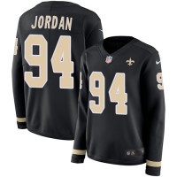 Nike New Orleans Saints #94 Cameron Jordan Black Team Color Women's Stitched NFL Limited Therma Long Sleeve Jersey