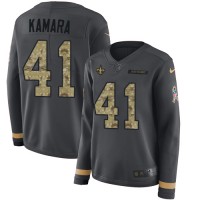 Nike New Orleans Saints #41 Alvin Kamara Anthracite Salute to Service Women's Stitched NFL Limited Therma Long Sleeve Jersey